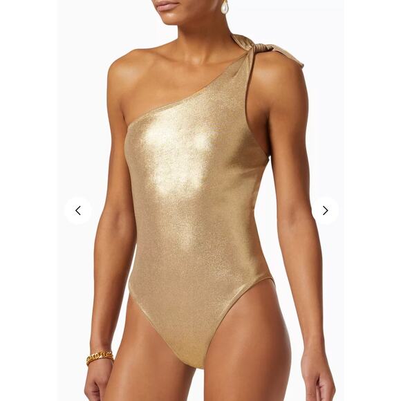 Sara Cristina Nerea One-Shoulder Swimsuit in Metallic Gold Nylon Size Small - Picture 1 of 7